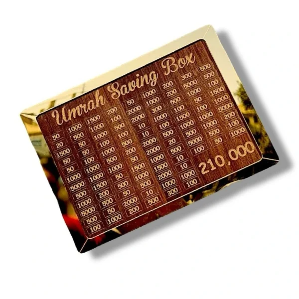 Umrah Money Saving Box l Golden Umrah Saving Wooden Box - Image 3