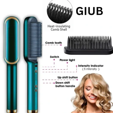 2-in-1 Hair Straightener and Curler for Girls – Professional Electric Hair Straightening Brush & Curling Comb