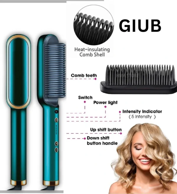 2-in-1 Hair Straightener and Curler for Girls – Professional Electric Hair Straightening Brush & Curling Comb