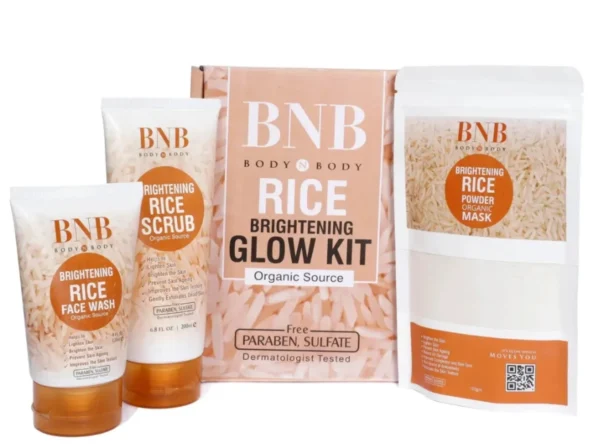 B&B 3 in 1 Brightening Glow Kit Rice Scrub Face Wash + Mask - Rice Extract Bright & Glow Kit | Whitening Rice Facial Skin Care