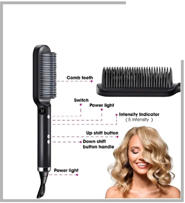 2-in-1 Hair Straightener and Curler for Girls – Professional Electric Hair Straightening Brush & Curling Comb - Image 4