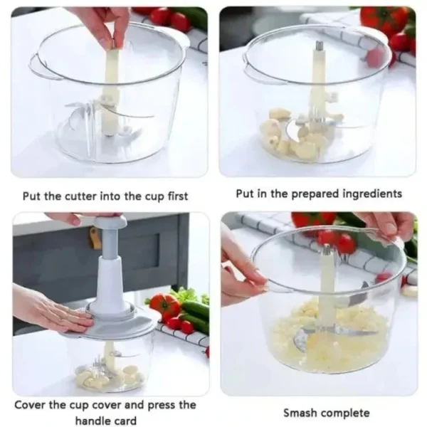 1.5L Push Chopper with 3 Blades - Multi-function Hand Food Processor for Vegetables & Meat - Image 3