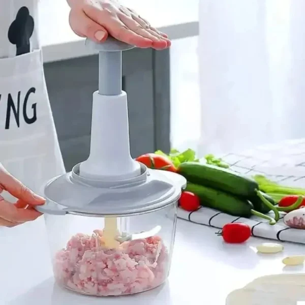 1.5L Push Chopper with 3 Blades - Multi-function Hand Food Processor for Vegetables & Meat - Image 2