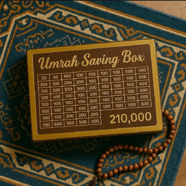 Umrah Money Saving Box l Golden Umrah Saving Wooden Box - Image 2